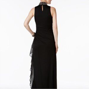 B&A Betsy & Adam Evening Gown Black & Silver Beaded Neck Size 8 Prom Bridesmaid